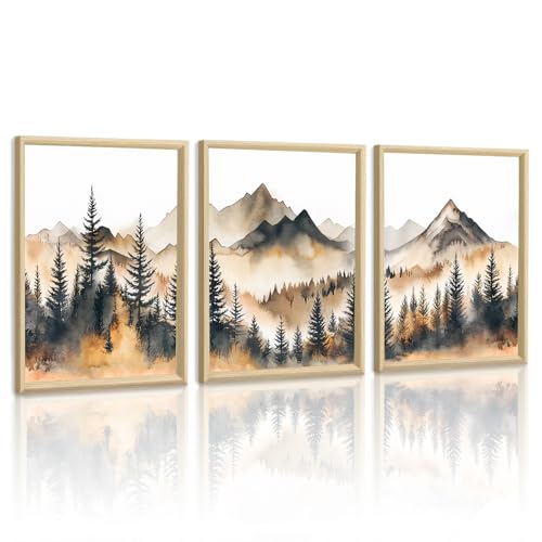 WENGTIAO Toile Peinture Encadré, Aquarelle Montagne Forêt Tableau Decoration Murale, Paysage Abstrait Nature Brumeux Montagne Peinture pour Decoration Murale...