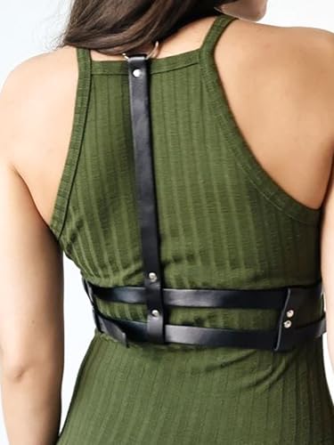 Punk Waist Harness Belt Fashion Pu Chain Black Leather for Women Body Corset Accessories Adjustable Gothic Circle Dress2