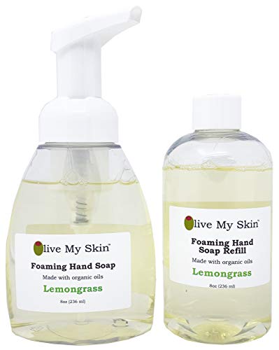 Olive My Skin Lemongrass Foaming Hand Soap with Refill – Olive Oil Based, Artisan Made, Small Batch, Paraben-Free, Alcohol-Free & Vegan 8 oz.