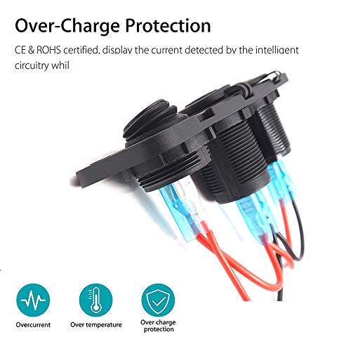 Splitter accendisigari 12V - 24V Dual QC3.0 con voltmetro display LED + presa USB + interruttore impermeabile per auto, barca, moto, camion