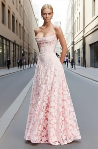 Laces Bridesmaid Dress Spaghetti Strap Cowl Neck A Line Floral Formal Evening Dresses3