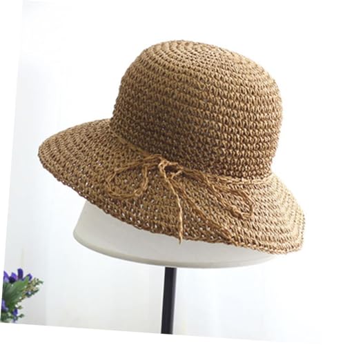 GALPADA Casual Khaki Straw Hat Summer Sun Protective Cap with Bowknot Design Fits Stylish Beach Hat for Vacation and Outdoor Fun4