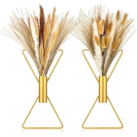 Peryiter 2 Pcs Boho Wall Decor X Shaped Wall Decor Hanging Planters with Artificial Pampas Wall Mounted Metal Modern Home Decor Display Wall Art Bedroom Bathroom Living Room(Gold) Cover