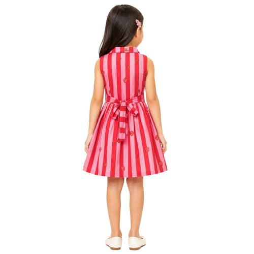 Image of Girls Printed Knee Length Fit and Flare Sleeveless Collar Dress