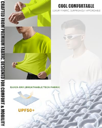 Long Sleeve Rash Guard for Men: 4 Pack Dri Fit Sun Protection UPF 50+ Uv Cooling Moisture Wicking T-Shirt for Workout4