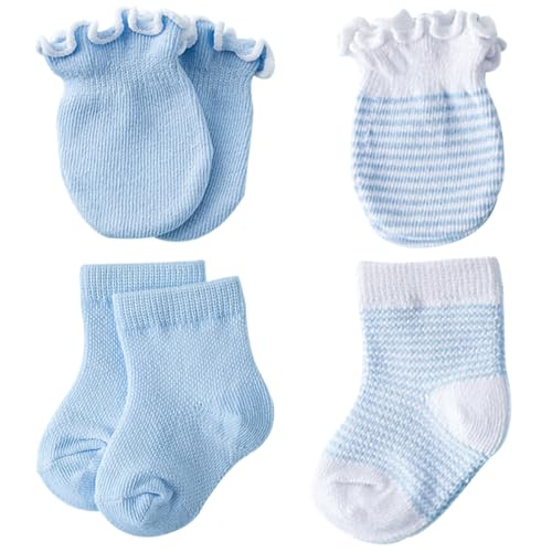 BESTOMZ 4 Pares de Calcetines y Guantes para Ñiño de Algodón Rosa Buena Elasticidad y Protección para Pies, Ideales para Cualquier Estación y Uso Diario