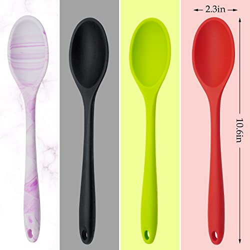 4 Pcs Silicone Spoons For Cooking, 10.6'' Large Silicone Mixing Spoon Heat Resistant Basting Spoon Serving Spoon For Mixing, Non Stick Kitchen Utensil Spoons Set For Stirring, Mixing And Serving #TOP1