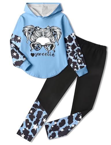 Image of Girls Fall Outfits Sweetie-girl Hoodie and Camo Pants Size 6-16 | Curved Hem Design,Skin-friendly Cotton Blend,for Daily School Playdates,Fall&Winter,Easy On & Off Pullover