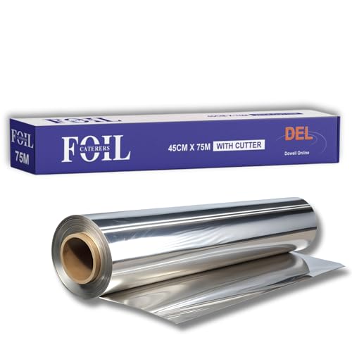Heavy Duty Catering Aluminium Foil Roll 45cm x 75m Extra Strong & Tear Resistant Ideal for Cooking Baking Roasting Wrapping & Freezing