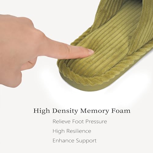 Image of IPSAE House Slippers for Woman Memory Foam Open Toe Slippers Corduroy Cross Bow Womens Slipper Slides Comfy Indoor Bedroom Slip On Shoes