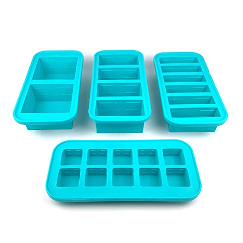 Souper Cubes Gift Set - Kitchen Set with 2 Tbsp, 1/2 Cup, 1 Cup, and 2 Cup Silicone Freezer Trays with Lids - Meal Prep and Kitchen Storage Solutions - Aqua - Aqua
