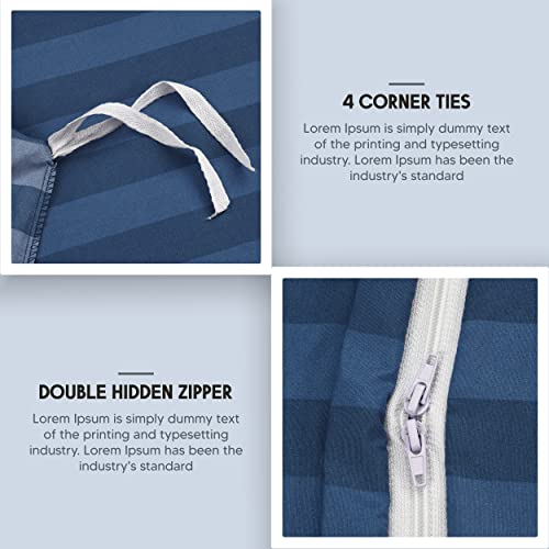 Utopia Bedding Duvet Cover Queen Size Set - 1 Duvet Cover With 2 Pillow Shams - 3 Pieces Comforter Cover With Zipper Closure - Ultra Soft Brushed Microfiber, 90 X 90 Inches (Queen, Stripe Navy) #TOP6