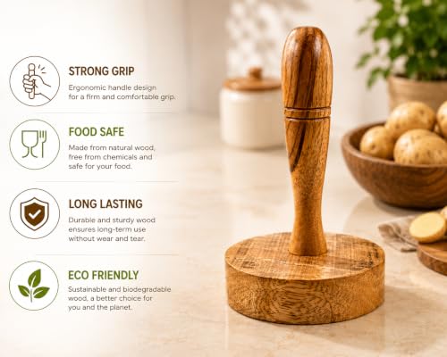 Image of Wooden Roti Press for Kitchen | Manual Chapati & Puri Press | Handmade Natural Hardwood Dough Presser | Heavy Duty Roti Maker for Puri, Papad, Khakhra & Mini Pizza Base | Pack of 2