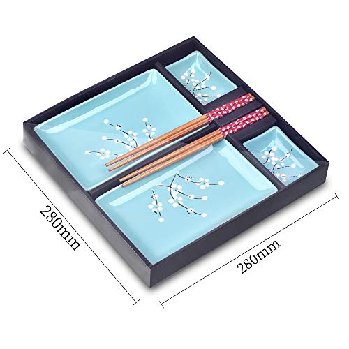 Panbado 8 Pcs Sushi Plate Set, Japanese Style Porcelain Sushi Sets With Cherry Blossom Pattern, Include 2 Sushi Plates, 2 Dip Bowls, 2 Chopstick Holders, 2 Pairs Of Bamboo Chopsticks #TOP7