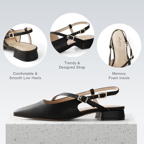 Ankis Slingback Flats for Women 1Inch Low Heels Closed Pointed Toe Ankle Strap Pumps Comfortable Walking Wedding Party Dress Shoes3