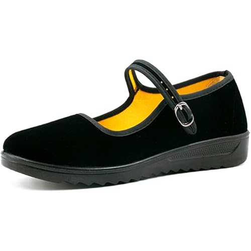 Women's Velvet Mary Jane Shoes Old Beijing Cloth Shoes Dance Shoes with Adjustable Tightness