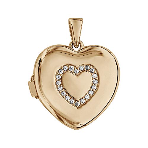HELIOS BIJOUX Pendentif cassolette coeur 20mm argent et dorure jaune avec oxydes blancs sertis (1 ou 2 photos droite et gauche) + écrin (offert) + Certificat...