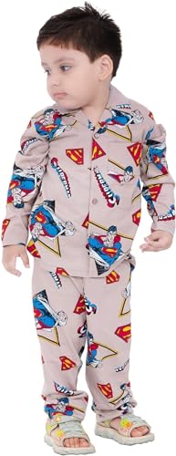 Image of TONY & JONY Summer Casual Wear Self Design Cartoons Printed Full Sleeve 100% Pure Cotton Kid's Top Bottom Set /Night Suit
