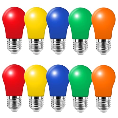 HUAMu farbige LED-Glühbirne E27,3W A50 Birne Form Birnen, rot gelb blau grün rosa, gemischte Farben LED-Glühbirnen für Feen Lichter Bunte Halloween Party Dekoration, 10er Pack