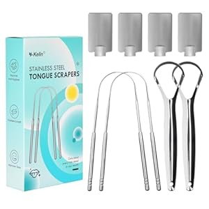 Y-Kelin 4 Pcs Stainless Steels Tongue Scrapers with Hooks, Metal Tongue Scrapers for Adults, for Oral Care, Fresh Breath and Clean Tongue（U-Shaped and Open Type）