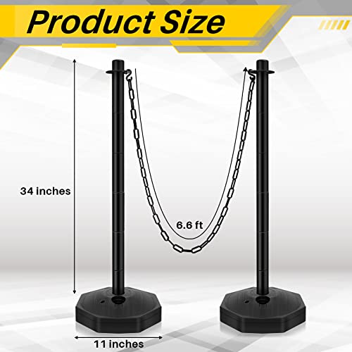 Black Plastic Stanchion Set Traffic Delineator Post Cones With Fillable Base 6.6 Ft Plastic Chain And S Hooks Crowd Control Parking Barrier For Traffic Caution Parking Lot Construction Roads (6 Sets) #TOP1