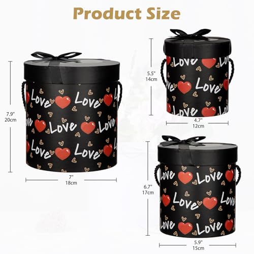Hollyone Valentine Gift Box for Women Men with Lids Set of 3 Round Nesting Gift Boxes Cylinder for Presents 3 Assorted Size Flowers Arrangements Boxes for Giving Valentine Gifts Present Wrapping Black - Image 2