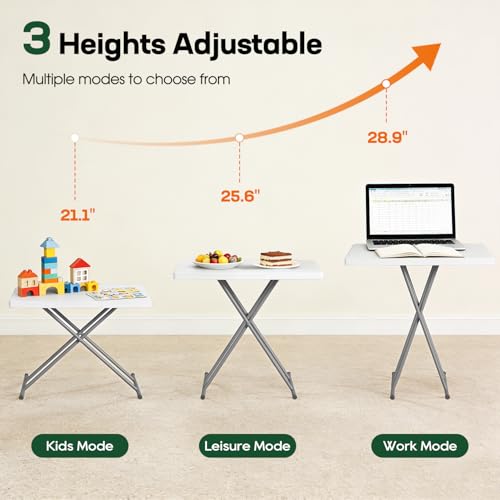 Image of BestOffice 30 Inch Picnic Table, Utility Foldable Tray Table for Small Spaces, Small Desk Adjustable Height for Party Event, Camping, White