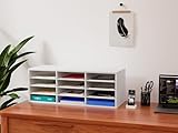 EasyPAG Wood Desktop 4 Tier 12 Compartments A4 Filing Tray Office Desk Tidy Mail Sorter File Holder Paper Organiser Magazine Storage Rack,White - Image 4