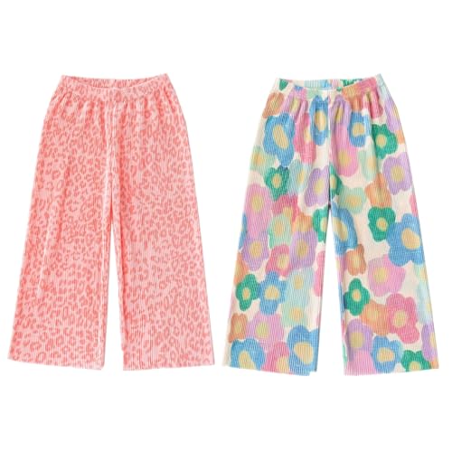 AOOPOO 2er Pack Sommerhose Mädchen Hosen Weites Bein Plissee Gr....