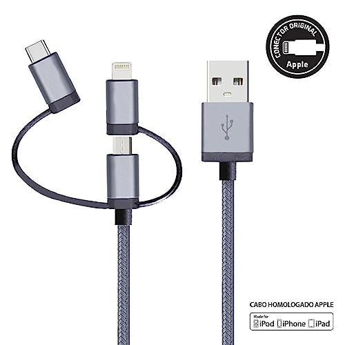 Geonav Cabo 3 em 1 - Conector lightning original Mfi Apple para iPhone, iPad, iPod lightning, Conect