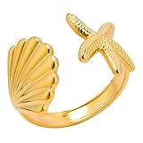 Shell Starfish Statement Ring - Ocean Series, Irregular, Chunky Gold, Adjustable Punk Jewellery