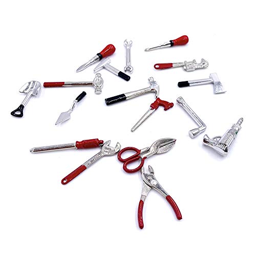 GALAOMA 17PCS 1:12 Miniature Doll House Tools Metal Home Repair Multi-Tool Model Set Fun for Party Dollhouse Decoration Accessories Mini Yard Supplies Creative Pretend Toy (Tool) - Thumbnail 2