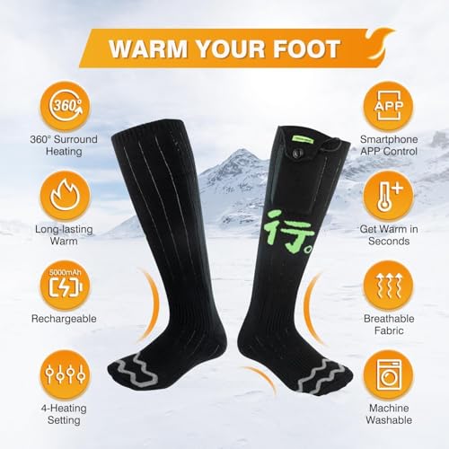 Heated Socks for Men Women, APP Control Electric Heated Socks Rechargeable Washable, Battery Heated Socks Foot Warmer Socks for Hiking Biking Camping Skiing Hunting Outdoor Work, Heating Thermal（XL） by BEAUZMO - Image 2