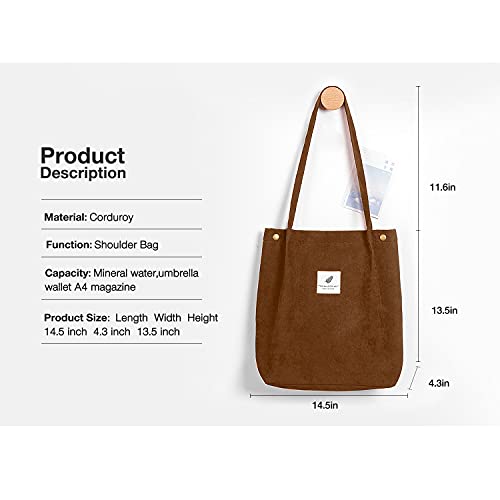 TMEEIHNSS Women Tote Bags Grocery Shoulder Bag Corduroy with Inner Pocket for Work Beach Lunch Travel Shopping