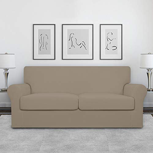 Image of Easy-Going Stretch Oversized Loveseat Couch Cover for 2 Cushion Washable | Sofa Slipcover for Stretch 2 Separate Sectional Cushion Couch - Furniture Protector for Pets, Kids Natural