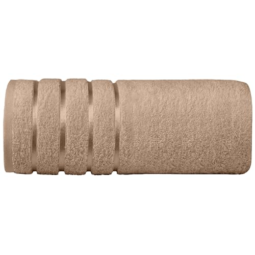 Image of Elegant Comfort 100% Turkish Cotton 4 Lines Viscose Stripe Jumbo Bath Towel - Hotel Spa Quality Extra Large 35 x 70 Inch Bath Towel Ultra Soft, Super Absorbent Quick Dry Large Bath Towel, Taupe