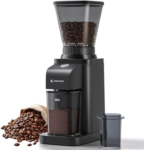 Bild 9 - AMZCHEF Elektrische Kaffeemühle mit 45 Mahlgraden, Espresso-Mühle mit höhenverstellbarem Siebträgerstand, LED-Touchpanel, Anti-Statik-Design und Speicherfunktion–Edelstahl-Kaffeemühle für Siebträger