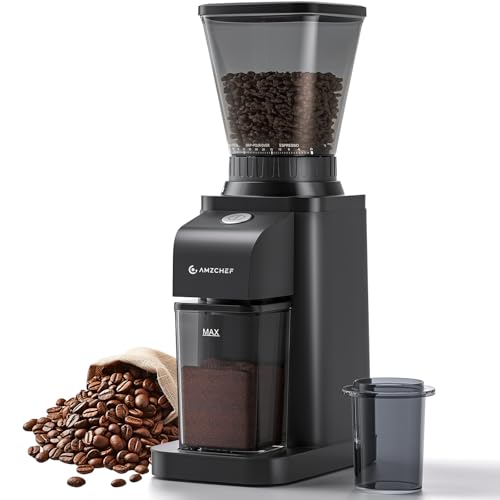 AMZCHEF Kaffeemühle,Kaffeemühle Elektrisch mit 48 Mahlgrad, Kaffeebohnenmühle mit 250 g Fassungsvermögen für Filterkaffee, Espresso, French Press, antistatisch, Ein-Knopf-Schalter