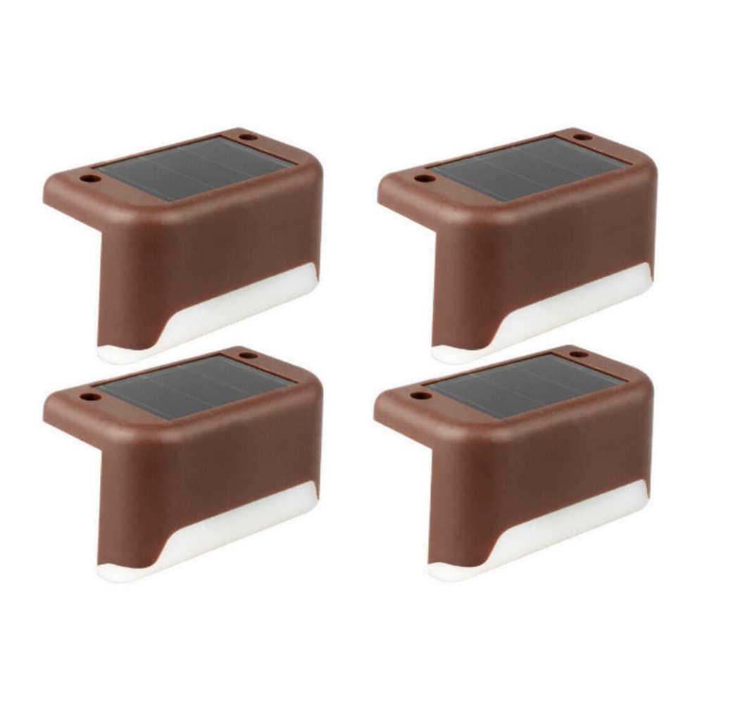 anso 4pcs LED Solar Deck Lights Waterproof Outdoor Gardens Pathway Lamps Fences Ladder Light (4pcs Brown)