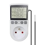  KT3100 - Termostato digital de temperatura con enchufe de 230 V y 16 A, interruptor de encendido con sensor de calor de 1,7 m, termostato regulable, para terrario y hogar