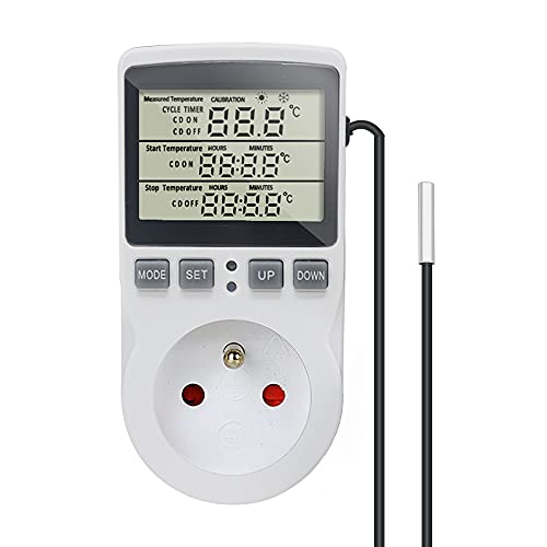 KT3100 Thermostat numérique Contrôleur de température Prise de courant 230V 16A Minuterie avec capteur de 3 m Régulateur de thermostat de réfrigérateur pour serre Reptile Terrarium Home Cover
