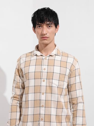 Chemise à carreaux biscuit homme avec col découpé original