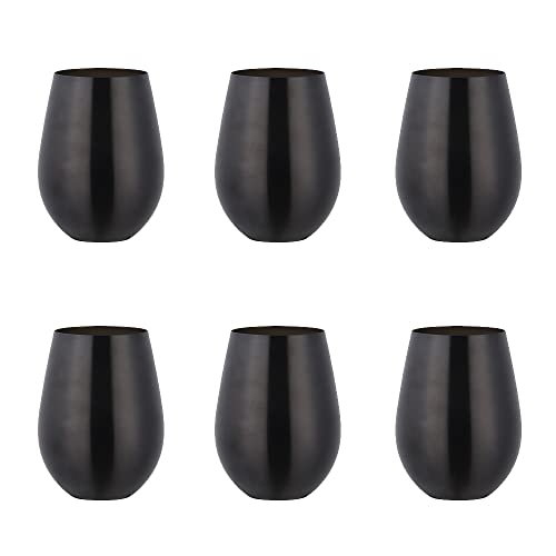 TUPMFG 6 Pack Stemless Wine Tumbler Glass, 17 OZ 18/8 Stainless Steel Unbreakable Wine Glasses, Beer Glasses Cup Beer Mugs Set for Cocktails, Beer, Champaign, Whiskey, Juice (Black)