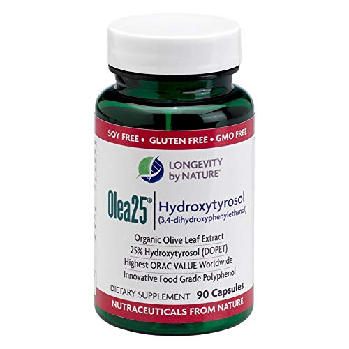 Longevity By Nature Olea25 - Organic Olive Leaf Extract Powerful Antioxidant, 90 Capsules Dietary Supplement #TOP16