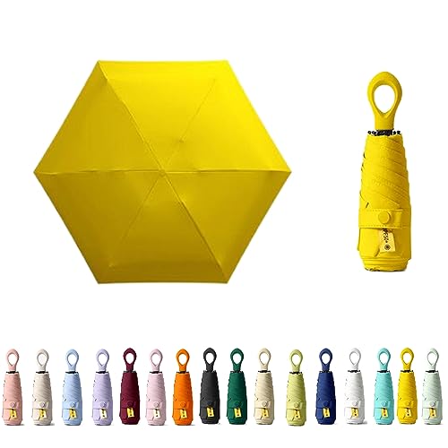 HUAMu Mini-Sonnenschirm für Reisen, Ringgriff, Beschichtungsschicht, Stoffblockierung, UV-Schutz, 99,9 %, kompakt, faltbar, leicht, klein, tragbar, Rucksack, Regen, Sonne, Herren, Damen, Kinder