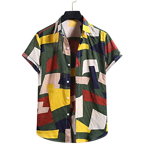 Chemise hawaïenne pour hommes avec imprimé géométrique vert et boutons