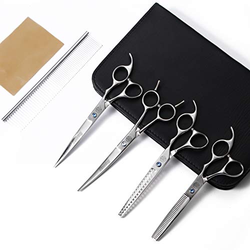 Image of Moontay Professional Dog Grooming Scissors Set, 7 Inch /8 Inch Pet Scissors - Curved & Thinning Shears for Dogs