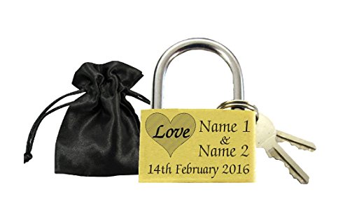 Love Lock 40mm Personalised Engraved Padlock with Gift Pouch, Anniversary, Present Love Heart, Valentines Made And Engraved By TSM Trading