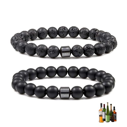 Zxcog Anti Alcohol Bracelet for Men Women Stop Drinking Alcohol Manifestation Bracelet Hematite Volcanic Stone Protection Bracelets Anxiety Stress Relief Jewelry Gifts (2pcs B)