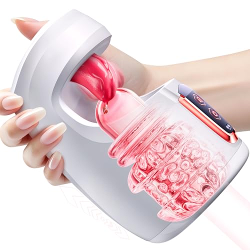Male Masturbator Sex Toys for Men - Male Sex Toy with 10 Real Tongue Licking & 10 Thrusting Modes Blowjob Sex Machine Pocket Pussy for Training Stimulation Increase Endurance Stroker Adult Toys
